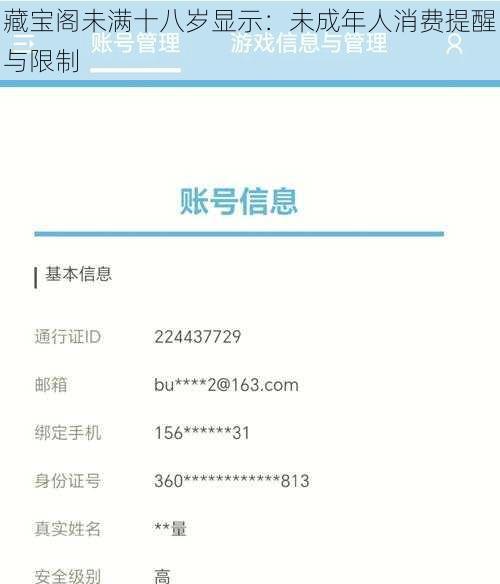 藏宝阁未满十八岁显示：未成年人消费提醒与限制