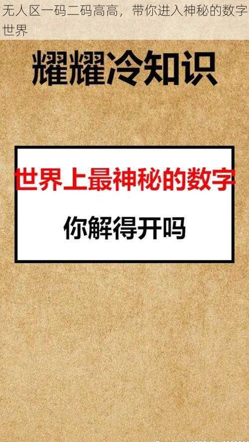 无人区一码二码高高，带你进入神秘的数字世界