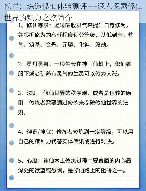 代号：炼造修仙体验测评——深入探索修仙世界的魅力之旅简介