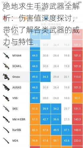 绝地求生手游武器全解析：伤害值深度探讨，带你了解各类武器的威力与特性