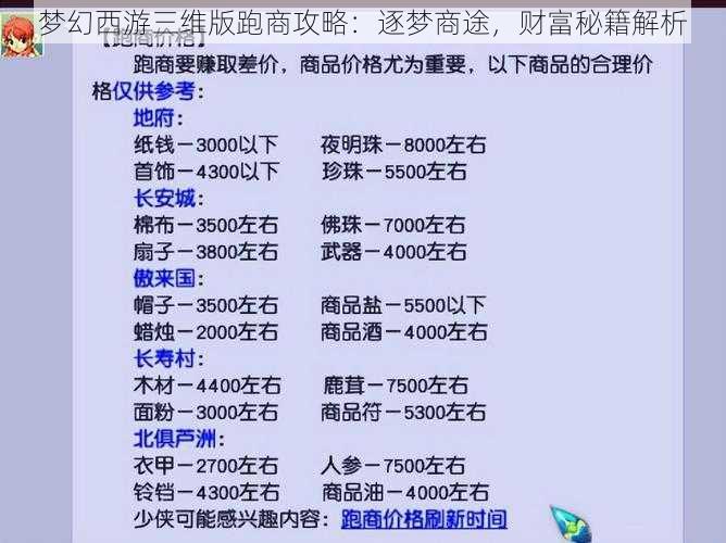 梦幻西游三维版跑商攻略：逐梦商途，财富秘籍解析